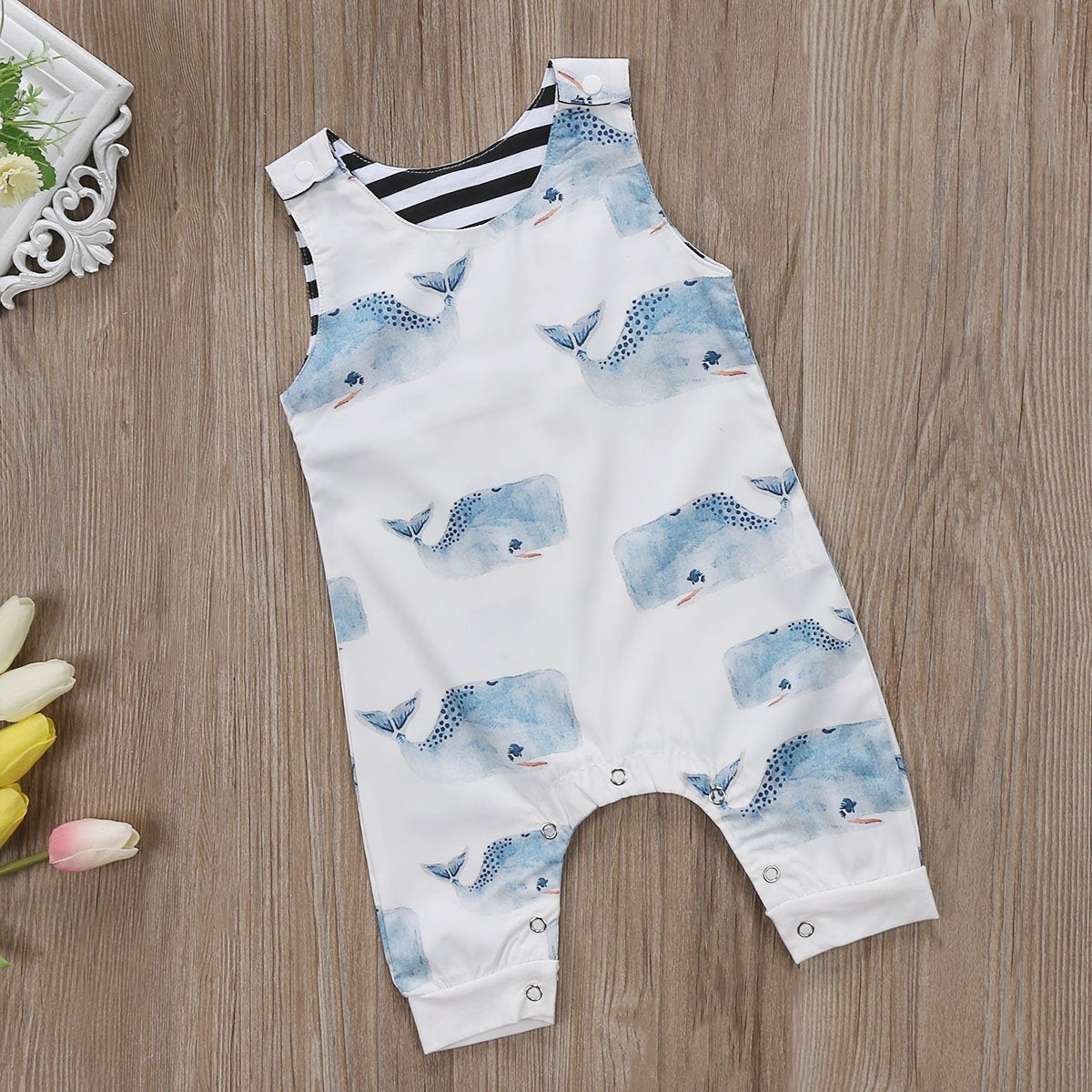 Newborn Baby Summer Clothing Sleeveless Whales Print Romper Jumpsuit Sun suit Playsuits For Boys