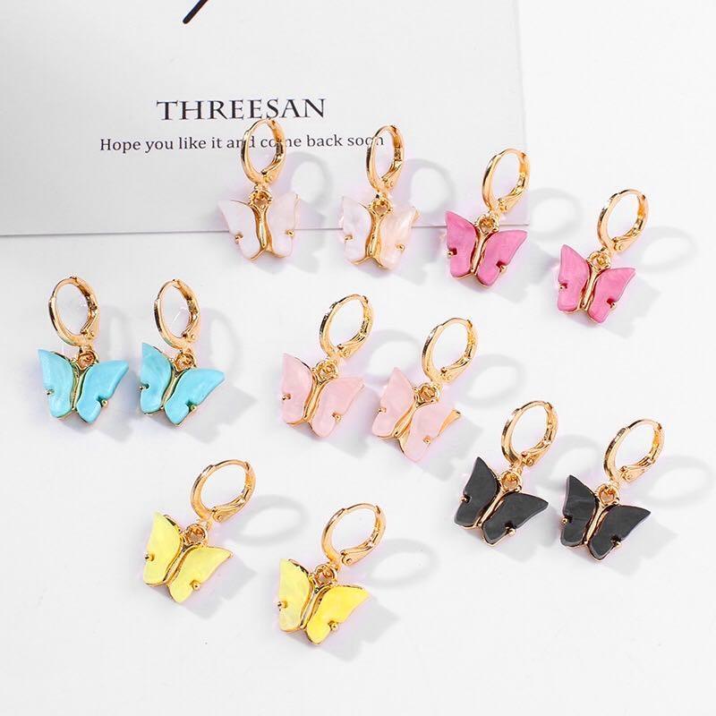 Luxury Fashion Acrylic Butterfly Stud Cute Butterfly Pendant Necklace and Earrings For Women Colorful Girls Jewelry Gifts