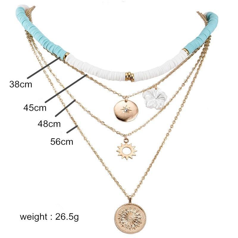 Cool Bohemian Polymer Clay Elegant Choker Gold Color Luxury Sun Flower Pendant Layered Necklace For Modern Women Collier Jewelry