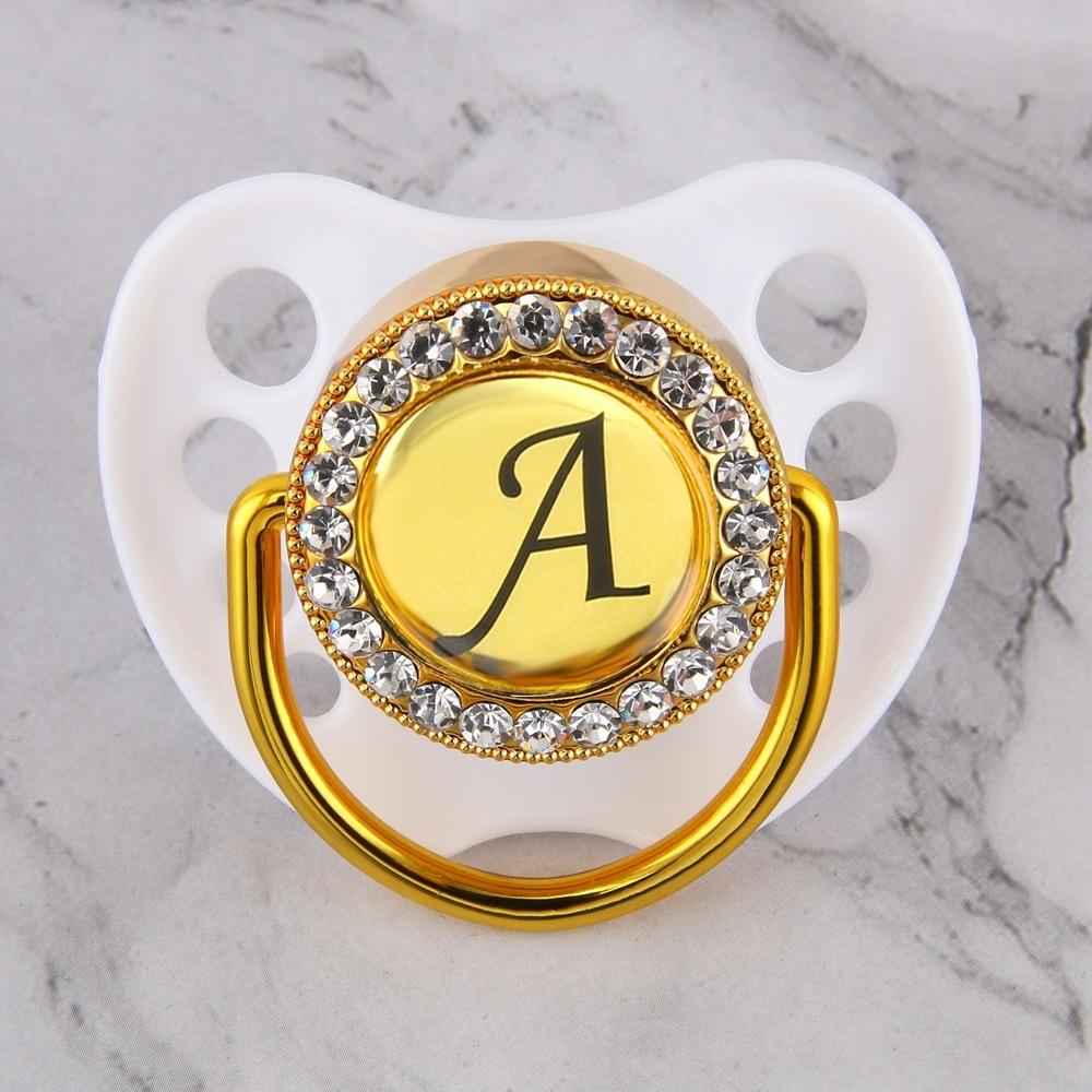 Luxury Glam Crystal White Bling Pacifier 26 Initial Letters Available Handmade Rhinestones Baby Pacifier For Baby