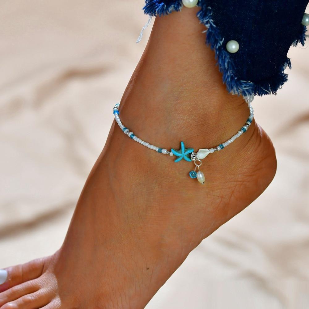 Gold Metal Shell Coconut Tree Female Anklets Barefoot Sandals Foot Summer Double Layers  Foot  Bracelets Leg Jewelry