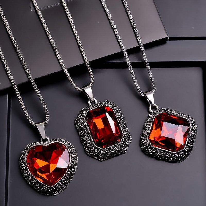 Dark Rose Red Crystal Square Rectangle Heart Necklace Fashion Shopping Party Jewelry Dress Anniversary Accessories Design For Her