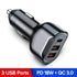 Universal 30W PD 3 USB Car Charger Quick Charge QC3.0 Mobile Phone Type C Fast Charging For Phones