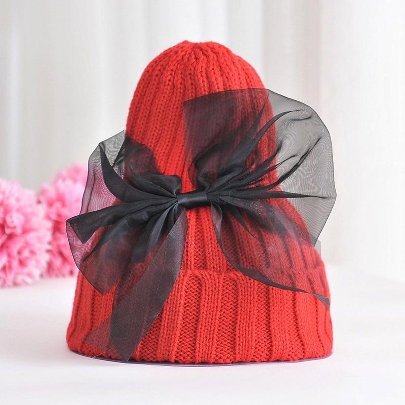 Modern Trend Big Bows Knitted Baby Girl Hat Cap Warm Kids baby winter Hat For Girls