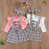 Baby Girl Dress Set Round Neck Long Sleeve Letter Printed Romper Leopard Bow Short Suspender Skirt Headband