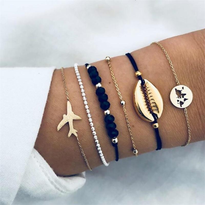 Boho Rose Map Bracelets & Bangles for Women Bohemian Round  Charm Bracelet Set Fashion Multilayer Accessories Luxury Jewelry