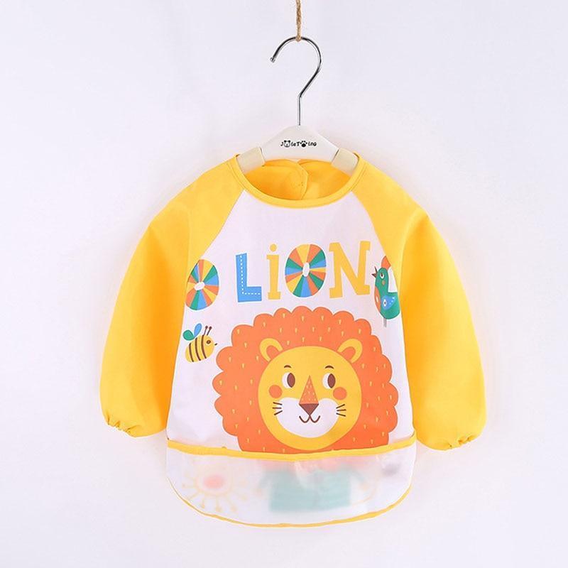 Cute Cartoon Print Baby Waterproof Long Sleeve Apron Children Feeding Smock Bib Baby Accessories