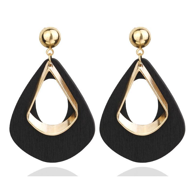 Modern Korean Statement Elegant Black Acrylic Drop Earrings for Women New Fashion Jewelry Luxury Vintage Epic Geometric Gold Asymmetric Earringa