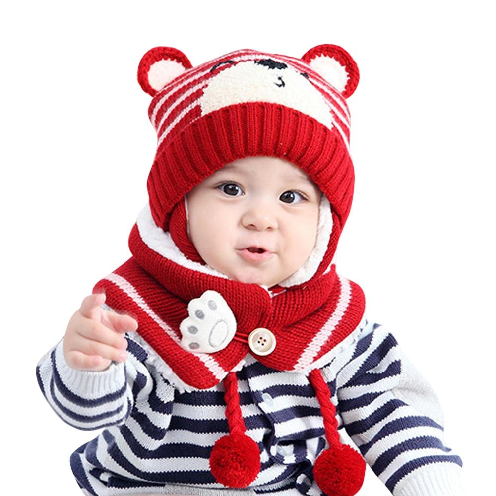 Kids Winter Hats for Girls and Boys Baby Crochet Warm Caps Scarf Set For Baby Kids In Modern Bear Design