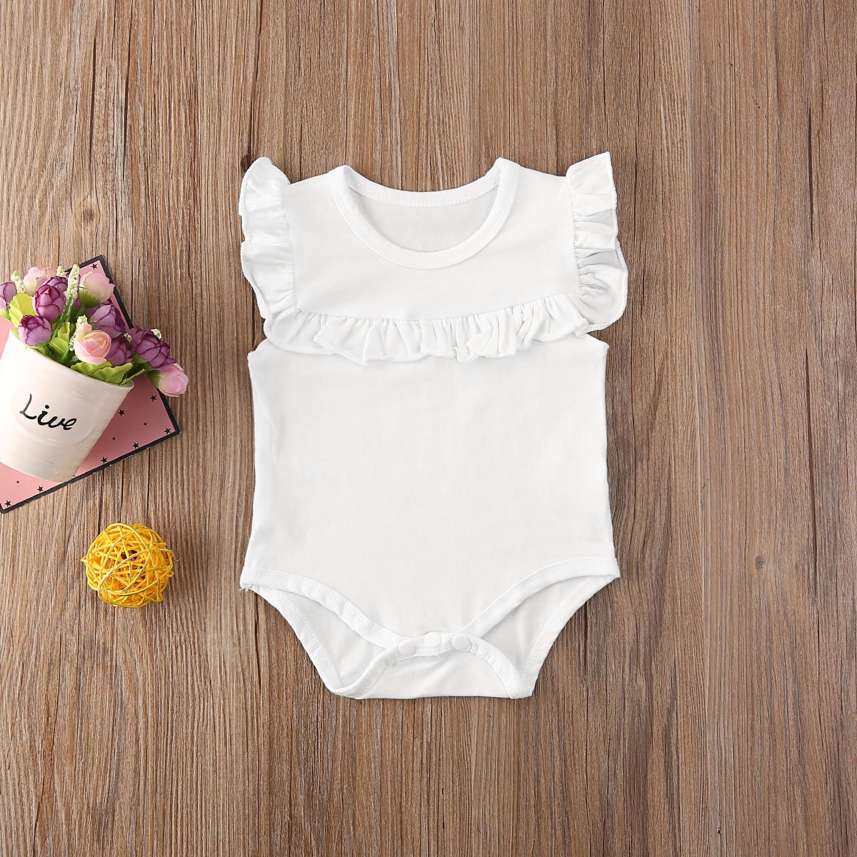 Newborn Baby Girl Clothes Ruffled Sleeveless Bodysuit Solid Playsuit Jumpsuit Outfits For Girls