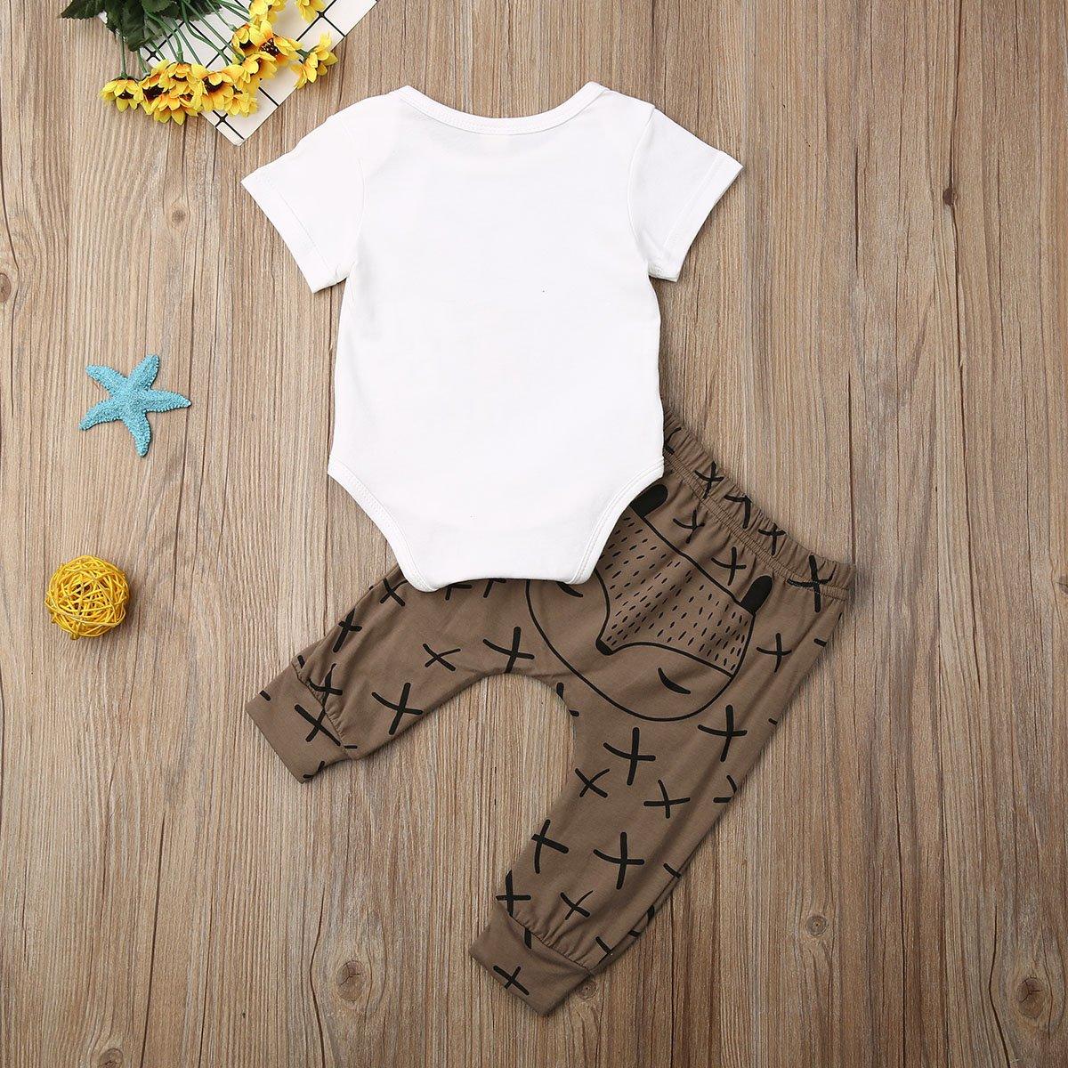 Summer Newborn Baby Clothes Cartoon Print Short Sleeve Romper Tops Long Pants Outfits