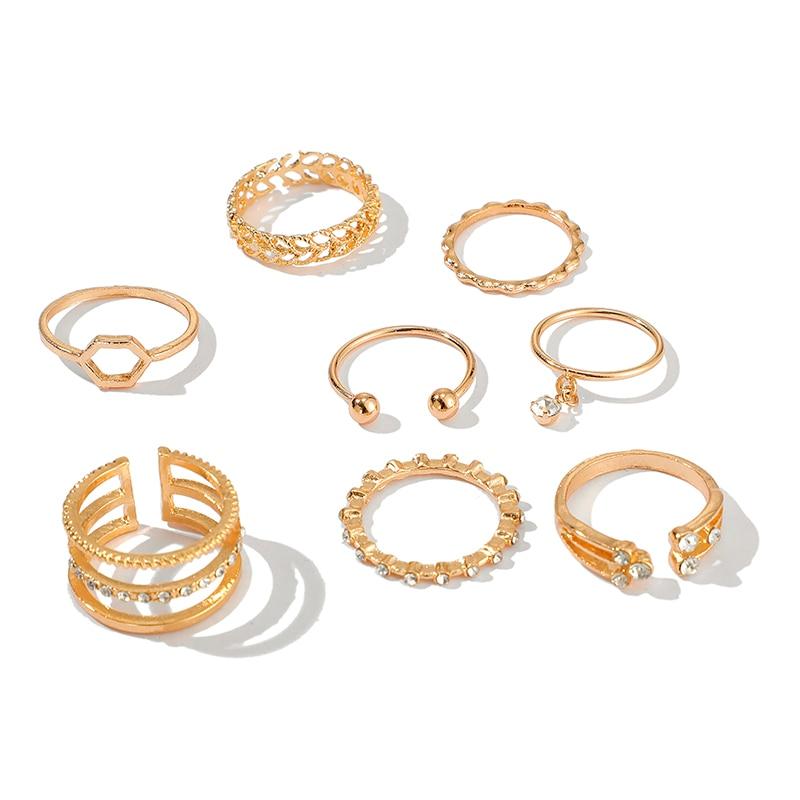 Bohemian Geometric Rings Sets Clear Crystal Stone Gold Chain Opening Rings for Women Jewelry Accessories