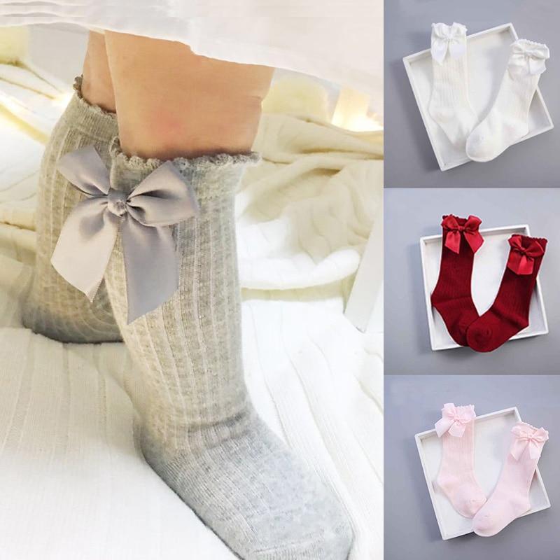 Non-slip Cotton Princess Knee High Long Skin-friendly Socks With Bow Mesh Newborn For Baby Girls