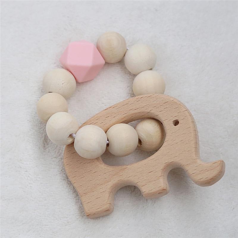 Modern Baby Silicone Wooden  Nursing Bracelets Wood Teether Silicone Beads Teething Wood Rattles Toys for Baby