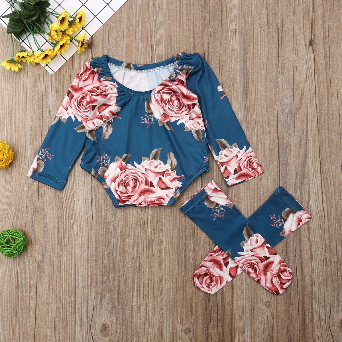 Newborn Baby Girls Floral Clothes Spring Autumn Long Sleeve Romper Warm Leg Socks Outfits Romer and Jumpsuit For Kids With Socks in Floral New Design