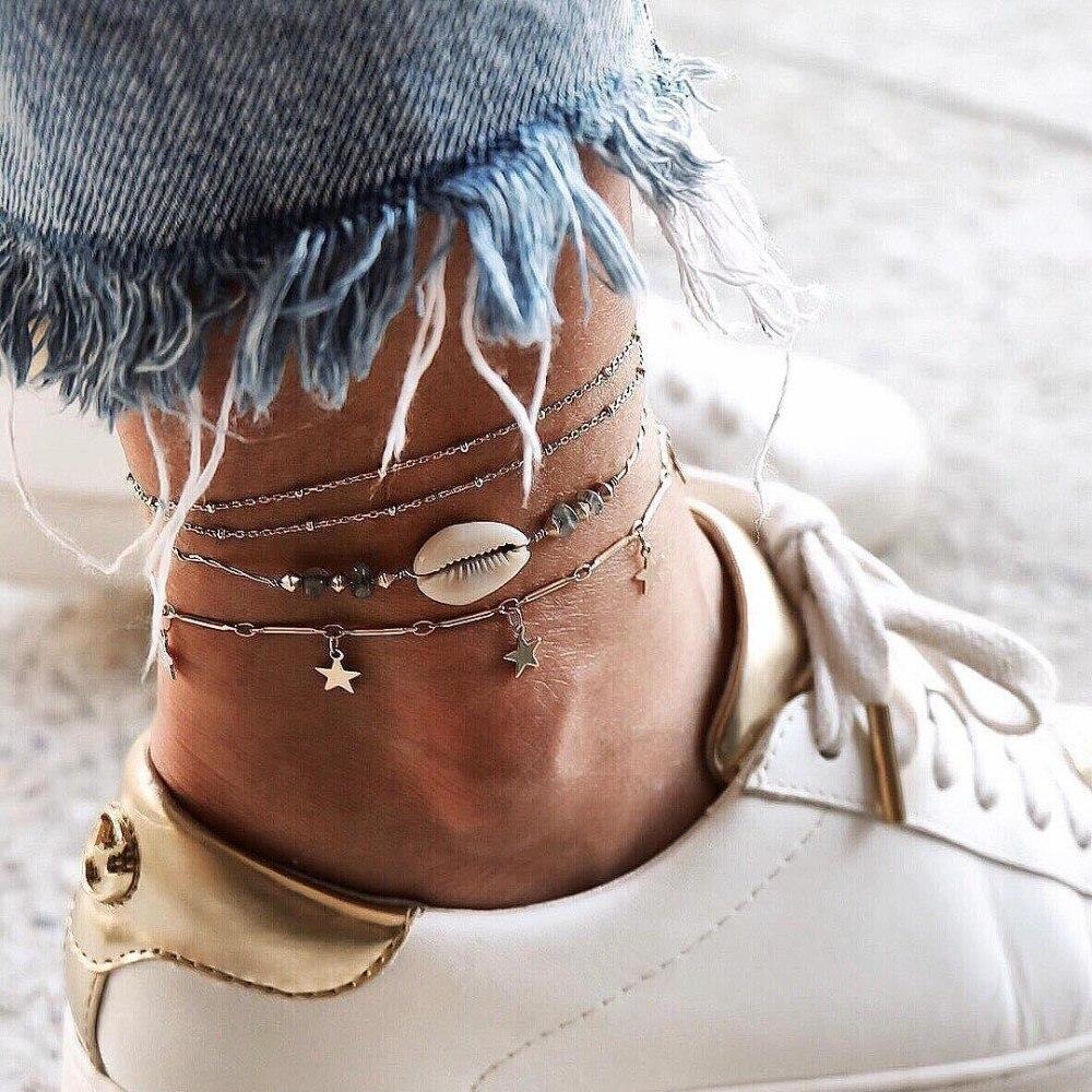 Luxury Bohemian Star Shell Ankle Bracelet Foot Jewelry Brecelet Simple Shell Anklets for Women Summer Style