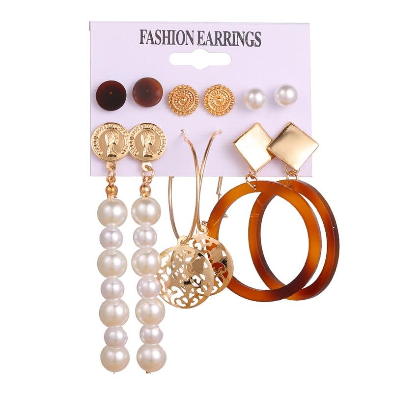 Modern Luxury Woman Earrings Flower Women'S Earrings Set Pearl Crystal Stud With Small and Big Circle Earrings