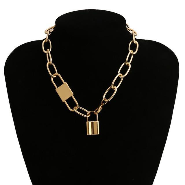 Multi Layer Lover Lock Pendant Choker Chain  Necklace For Women Luxury Jewelry Cool Style