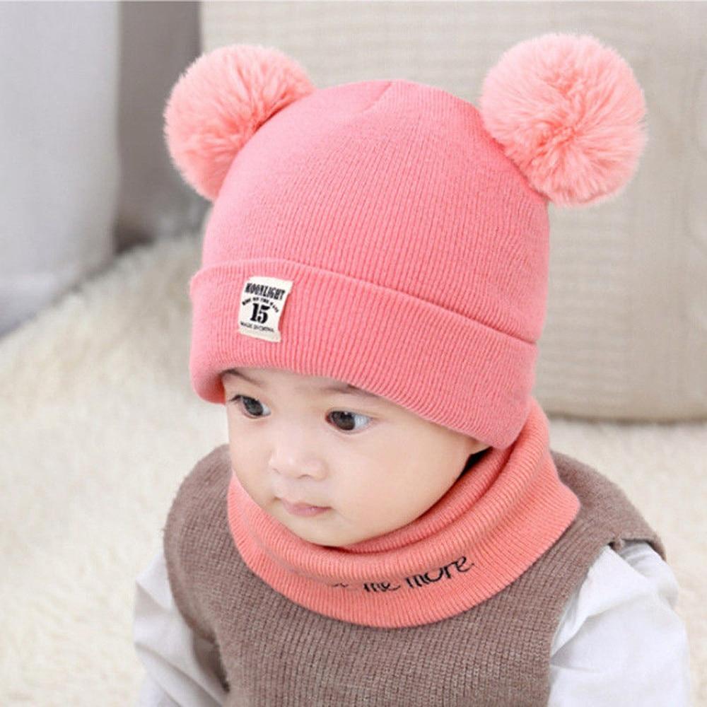 Modern Luxury Children Hats Pom Pom Ball Hat Kids Warm Wool Hooded Hat Baby Scarves Toddler Caps For Kids