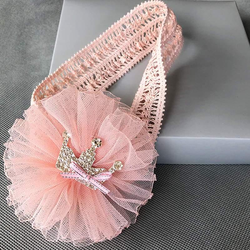 ILuxury Handmade Infant Child Hair Band Three-dimensional Alloy Rhinestone Crown Headdress  Elastic Headband Turban For Baby Girls