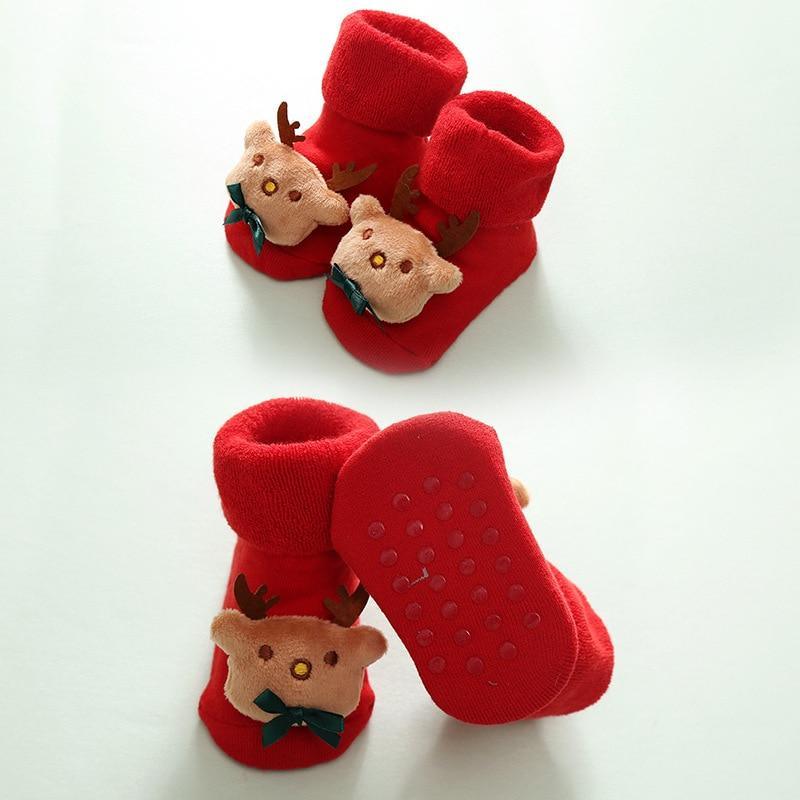 Luxury Modern Christmass Children's Socks With  Doll Baby Keep Warm Elk Non-Slip Socks Newborn For Infant Toddler Kids