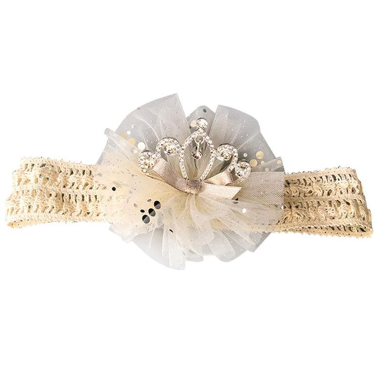 ILuxury Handmade Infant Child Hair Band Three-dimensional Alloy Rhinestone Crown Headdress  Elastic Headband Turban For Baby Girls