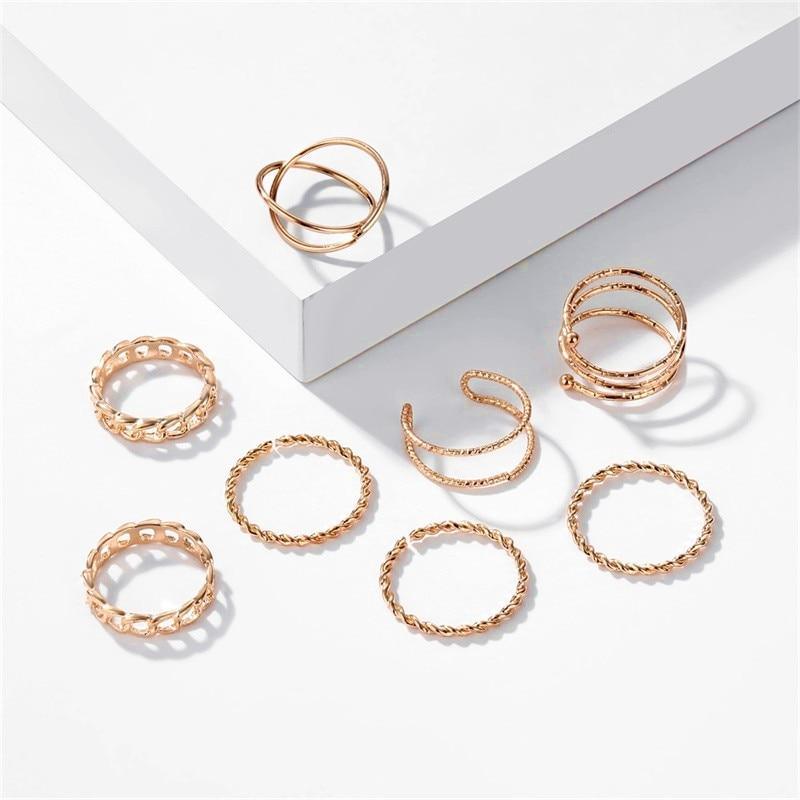 Simple Elegant Design Epic Round Gold Color Rings Set For Women Luxury Handmade Geometry Finger Ring Set Female Jewelry Gifts