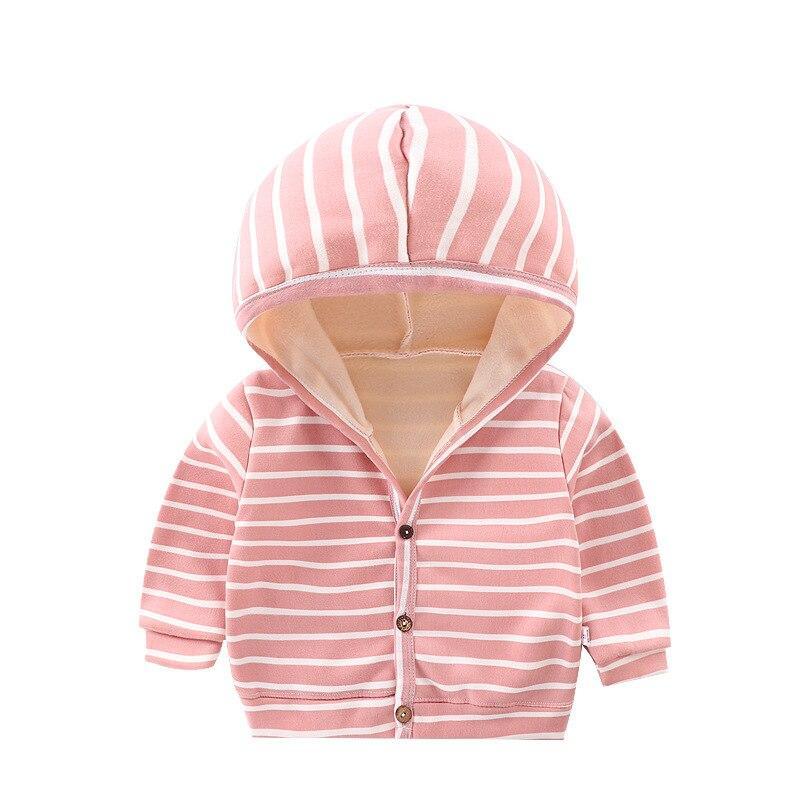 Baby Spring Autumn Striped Cardigan Button Velvet Lining Clothes Newborn Long Sleeves Coat/Jacket For Boys and Girls