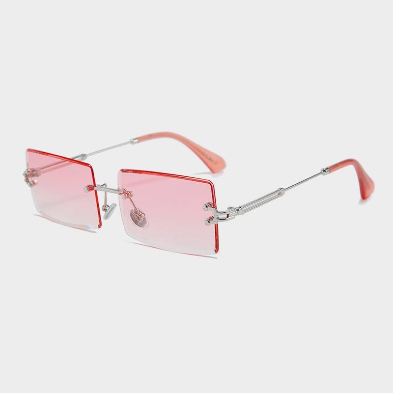 Fashion Rimless  Women Trendy Small Rectangle Sunglasses With High Quality metal frame And UV400 Protection