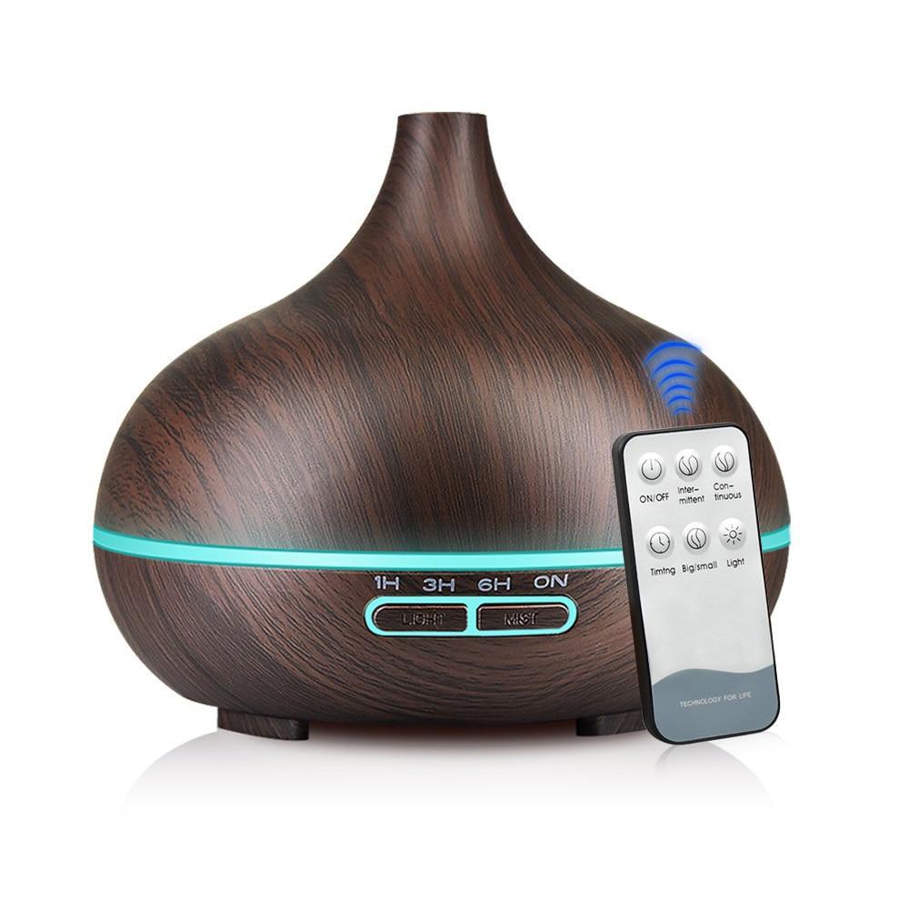 550ml Aroma Air Humidifier Essential Oil Diffuser  Aromatherapy Electric Ultrasonic cool Mist Maker for Office Home Bedroom Living Room Study Yoga Spa - Wood Grain, 7 Colors LED Light