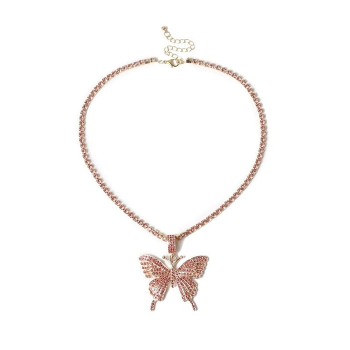 Big Elegant Butterfly Pendant Necklace Luxury Rhinestone Chain For Modern Women Bling Tennis Chain Crystal Choker Cool Necklace Women Jewelry Design