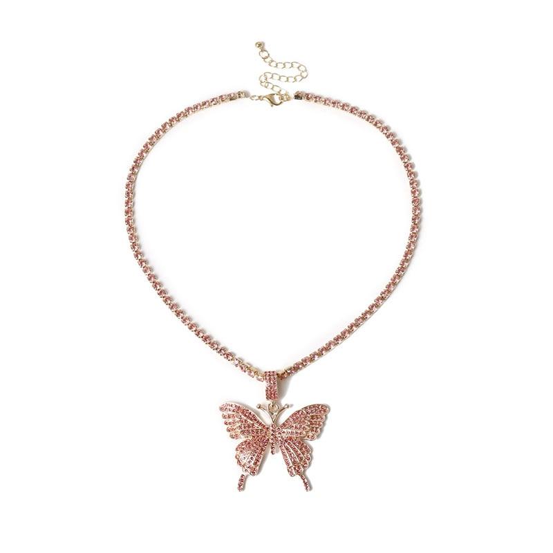 Luxury Elegant Diamond Shiny New Trend  Style Butterfly Pendant Necklace Luxury Rhinestone Chain For Modern Women Bling Tennis Chain Crystal Choker Cool Necklace Women Jewelry Design