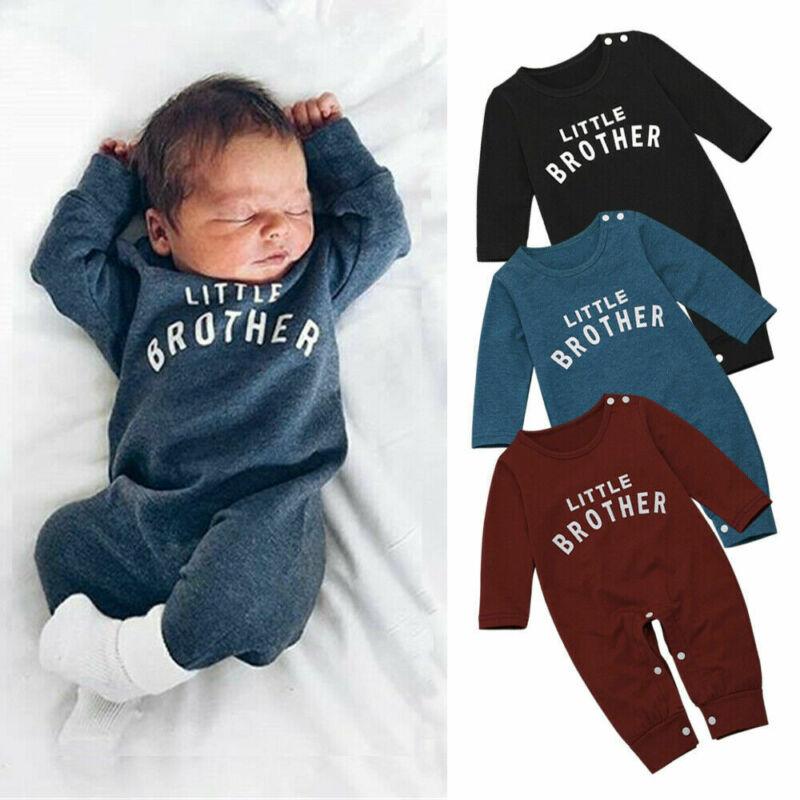 Newborn Infant Baby Girls Boy Top Romper Jumpsuit Bodysuit Comfy Outfits With Text Little Brother For Boys