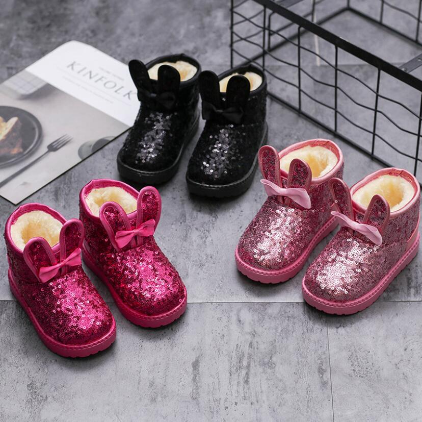 Warm Kids Snow Boots For Children New Toddler Winter Princess Cartoon Shoes Non-slip Flat Round Toe Girls Baby Lovely Boots