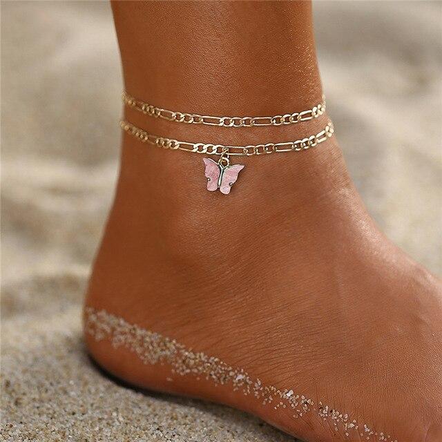 Luxury Modern Bohemian Butterfly Anklets For Woman,Vintage Handmade Tassel Beads Ankle Bracelet