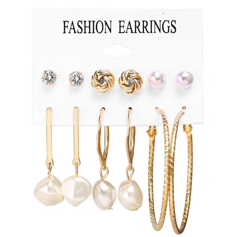 Elegant Plain Gold Metal Pearl Hoop Earrings In Fashion Big Circle Style For Women