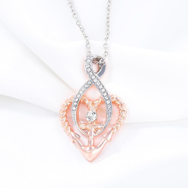 NEW Infinity Heart Anchor Necklaces Women Crystal Nautical Jewelry Rose Gold Anchor Cross Necklace Chain Design For Women