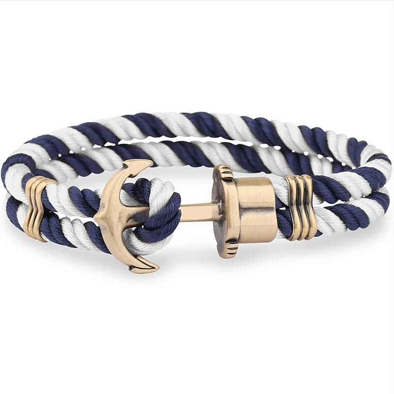 Men Modern Anchor Bracelet Luxury Made Of Elegant Nylon In Luxury Navy Blue-White Anchor Made Of Brass Great Jewelry