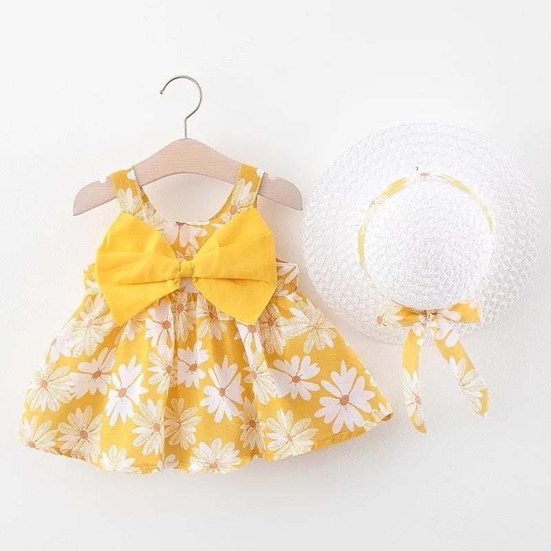 Modern Girl Summer New Baby Dress + Hat Baby Girl Outfits Dress for Princess Birthday Party Dress