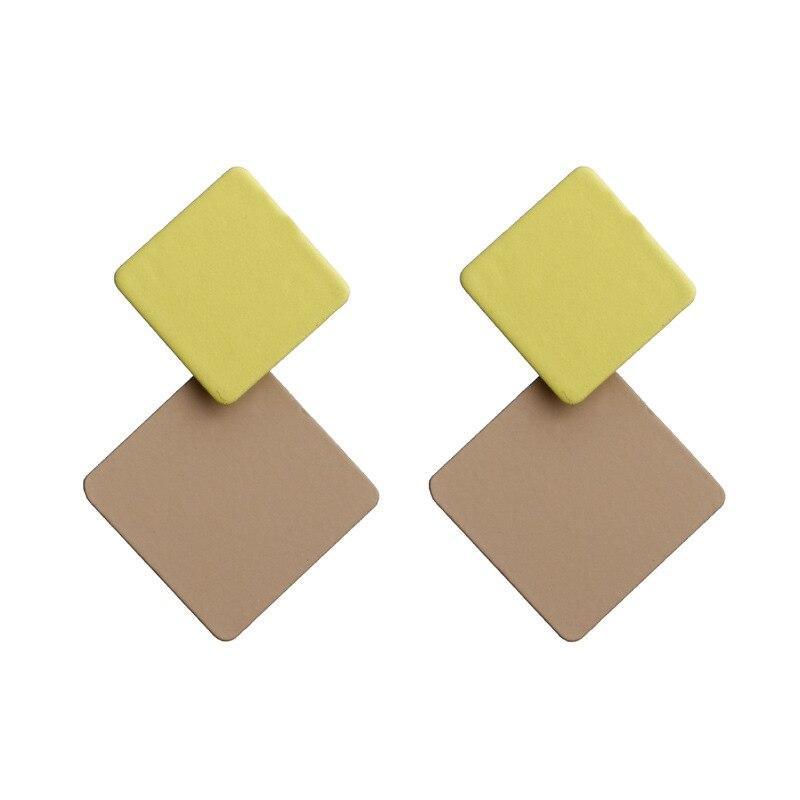 Retro Korean Version Of The Luxury New Paint Perfect Geometric Square Earrings Exaggerated Fashion Elegant Simple Wild Red Earrings Cold Wind Female