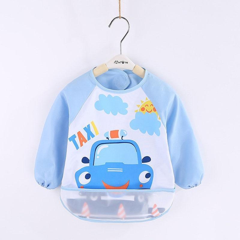 Cute Cartoon Print Baby Waterproof Long Sleeve Apron Children Feeding Smock Bib Baby Accessories