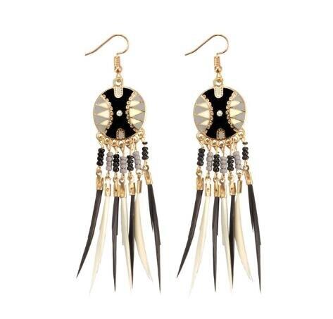 Handmade Modern Elegant Golden Silver Color Ethnic Acrylic Luxury Rainbow Beads Feather Drop Earrings for Women Boho Jewlery