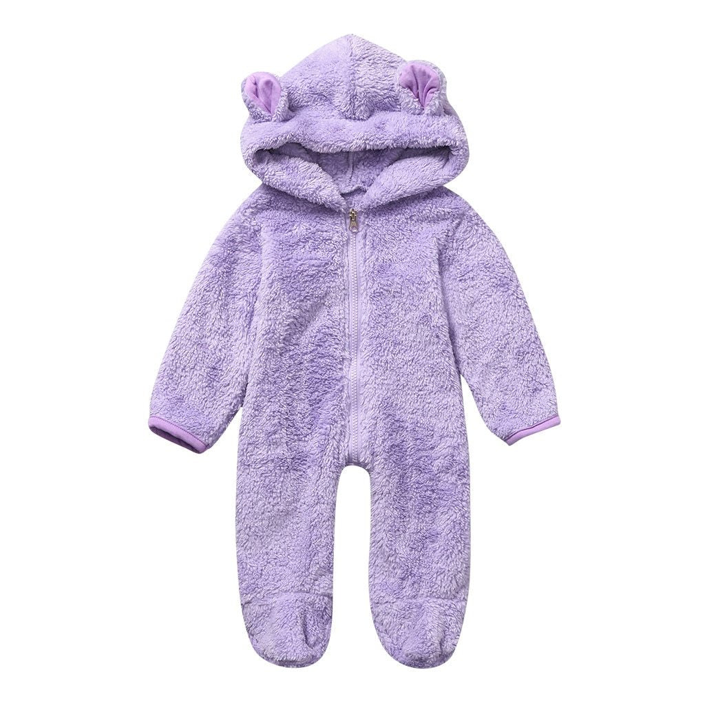 New Winter Trend Warm Newborn Baby Boy Solid Hooded Baby Romper Warm Coat Fleece Jumpsuit Infant Outwear For Boys And Girls