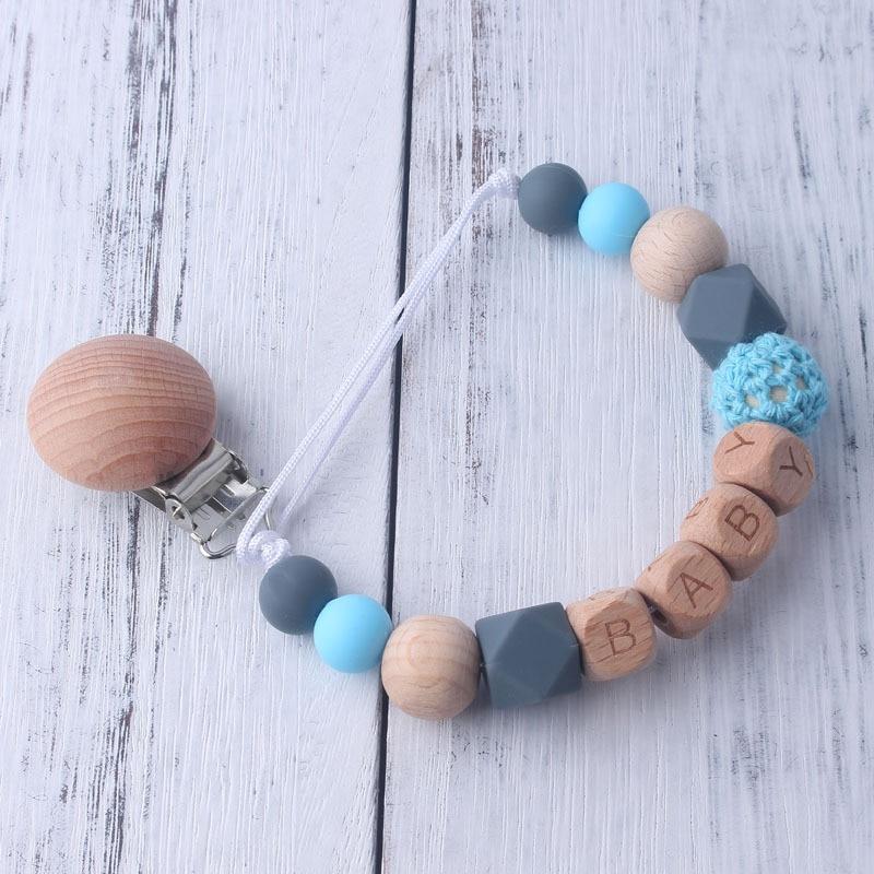 Baby Boy Wood Chew Pacifier Clips Dummy Chain Holder Cute Soother Chains Baby Girl Teething Toy