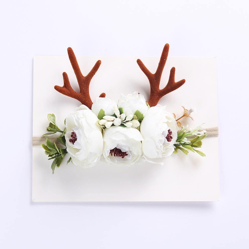 Luxury Christmas Antler Baby Girl Headbands Hair Accessories Xmas Deer Ear Flower Crown Hairband for Newborn Baby