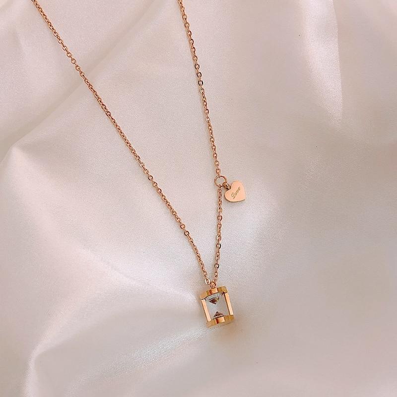 Luxury Famous Jewelry Rose Gold Stainless Steel Hourglass Love necklace (45cm)