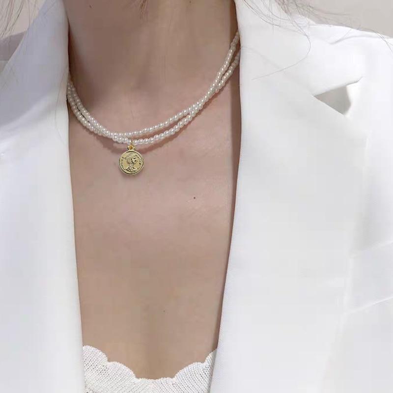 Elegant Modern Flower Pearl Choker Luxury Necklaces For Women New Gold Coin Bow Knot Pendant Necklace Long Chain Jewelry Party Gifts