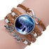 Classic Retro Wolf Head Elegant Bracelet Leather Bangle Luxury Bracelet Jewelry Boho Glass Moon Men Wrap Bangles For Men Women