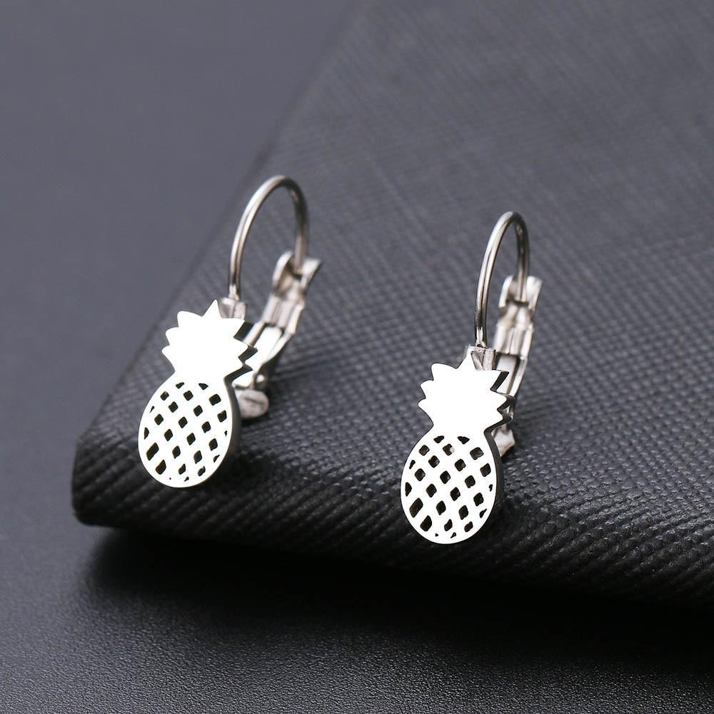 New Fashion Earring World Map/Pineapple/Love Heart/Star Small Elegant Geometric Gift For Women Of Stainless Steel