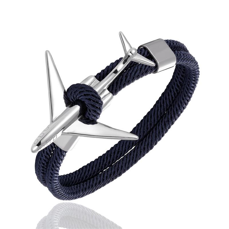 Elegant Fashion Modern Stainless Steel Airplane Glider Luxury Anchor Rope Leather Flight Bracelets For Men And Women New Aviator Style